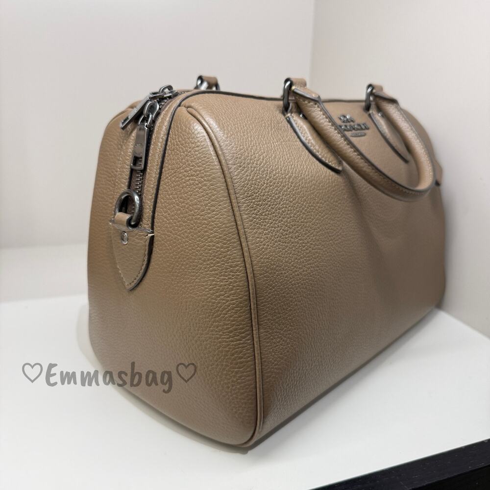 Coach Rowan Large Satchel Bag CV960 pebbled leather/Gunmetal/Dark Stone - Picture 3 of 8